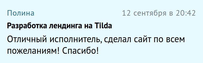 Отзыв: Полина — Разработка лендинга на Tilda, Workzilla