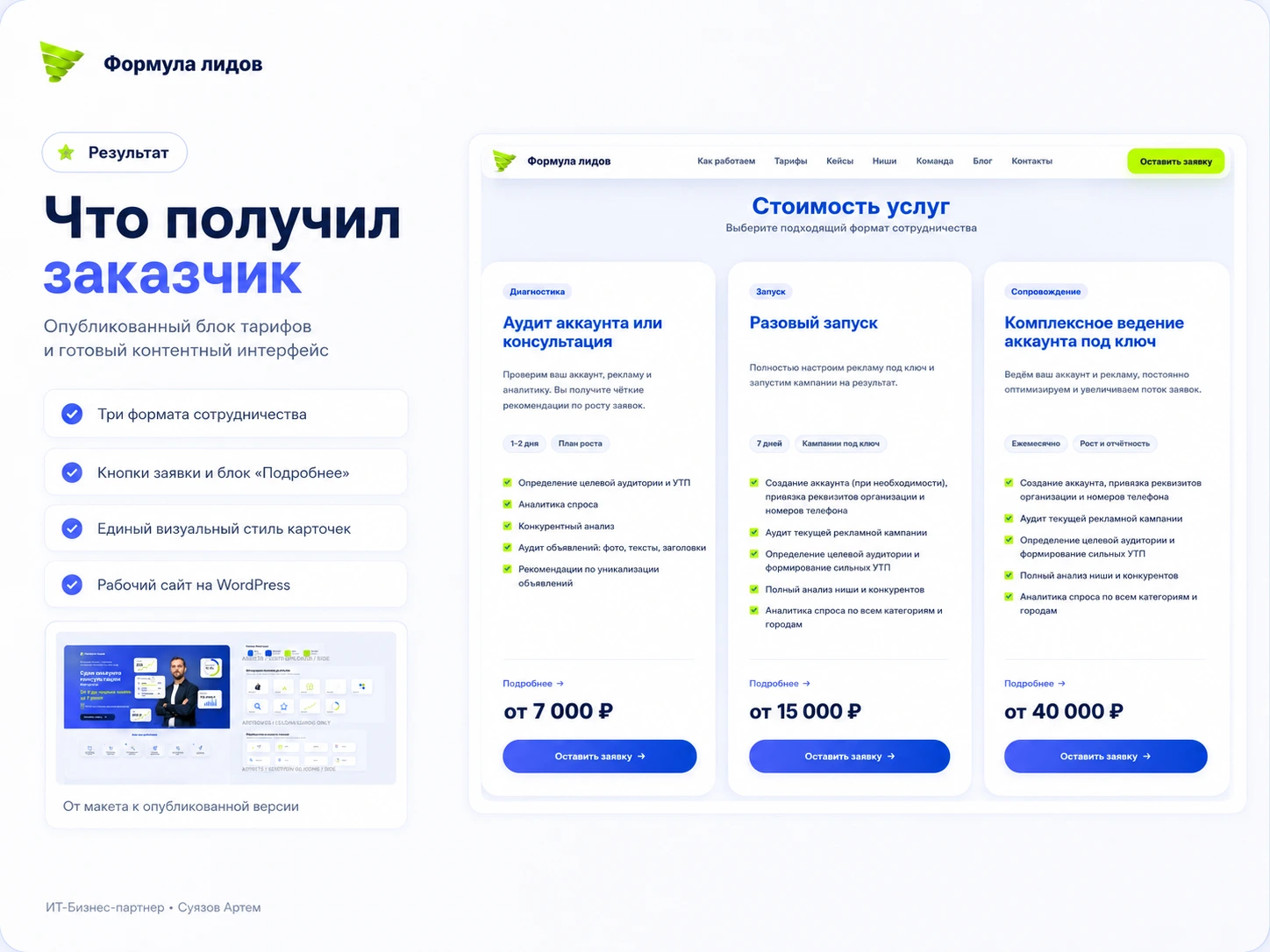 Формула лидов: опубликованный блок тарифов