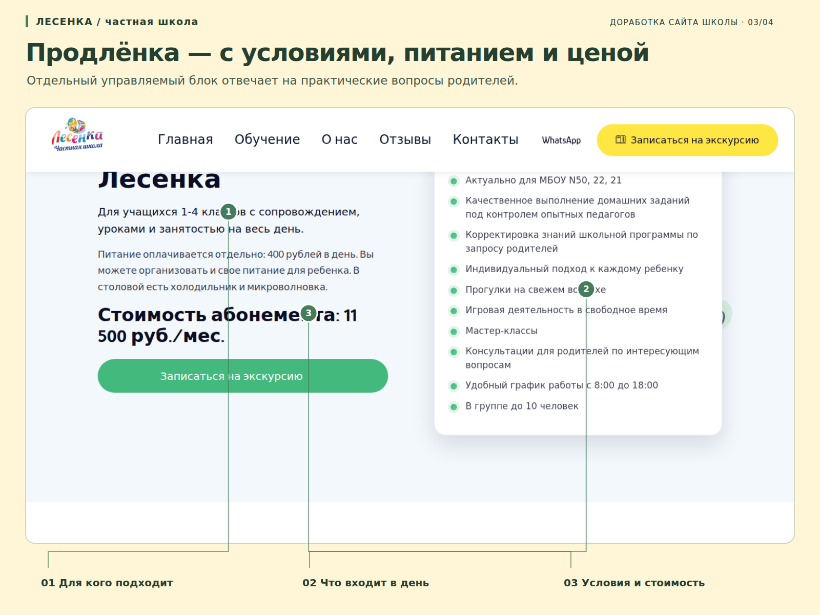 Отдельный управляемый блок отвечает на практические вопросы родителей.